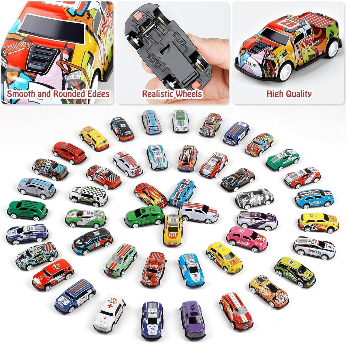 48 PCS Mini Toy Cars Set for Kids with Storage Box | Pull Back Racing Cars, Die-Cast Alloy Vehicles, Birthday Return Gifts for Boys & Girls