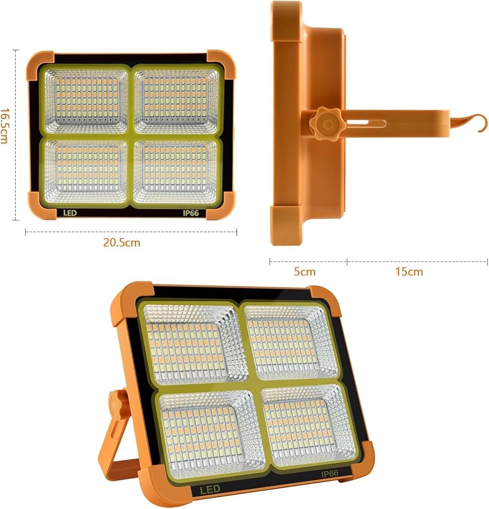 100W LED Solar Rechargeable Work Light | 10000 Lumens Portable Flood Light | 12000mAh Battery