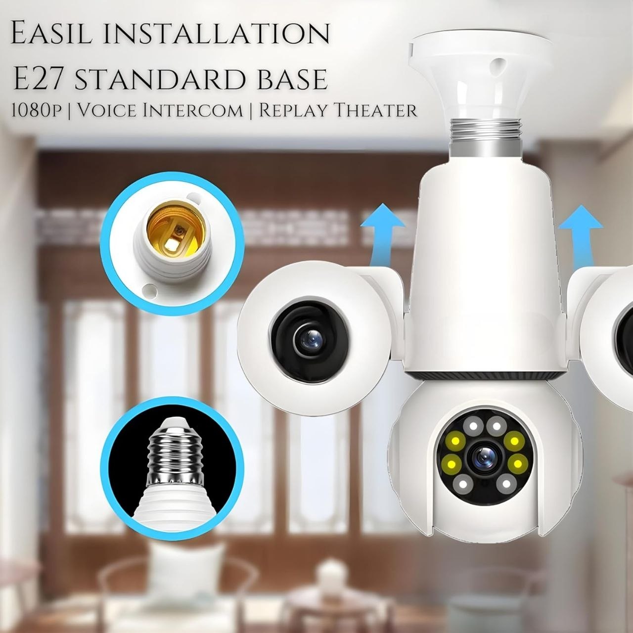 FHD Triple Lens WiFi Bulb Holder CCTV Camera | PTZ | 3 Screen View
