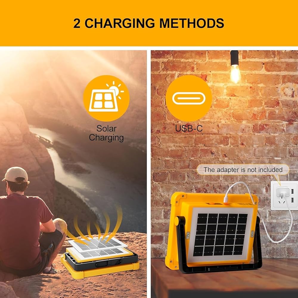 100W LED Solar Rechargeable Work Light | 10000 Lumens Portable Flood Light | 12000mAh Battery