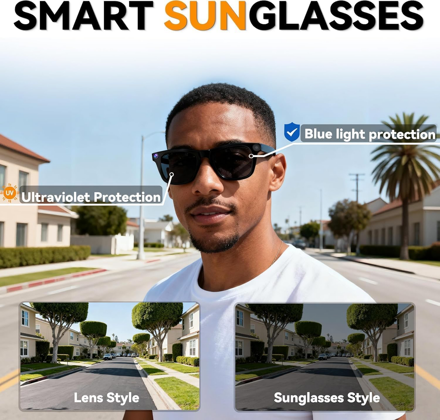AI Smart Glasses with 8MP HD Camera, AI Voice Assistant & Bluetooth 5.3