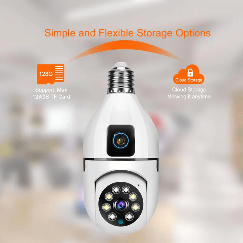 2-in-1 Dual Lens Dual Screen Bulb 4MP Wi-Fi Wireless Camera