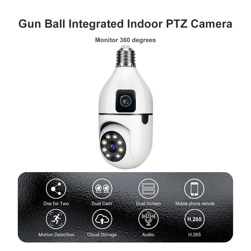 2-in-1 Dual Lens Dual Screen Bulb 4MP Wi-Fi Wireless Camera